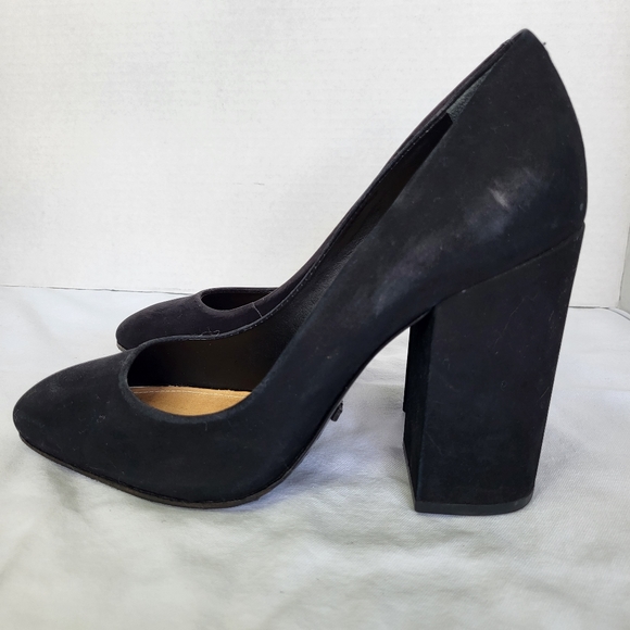Schultz black suede block heel rounded toe slip on heels. Size 10B - Picture 3 of 16